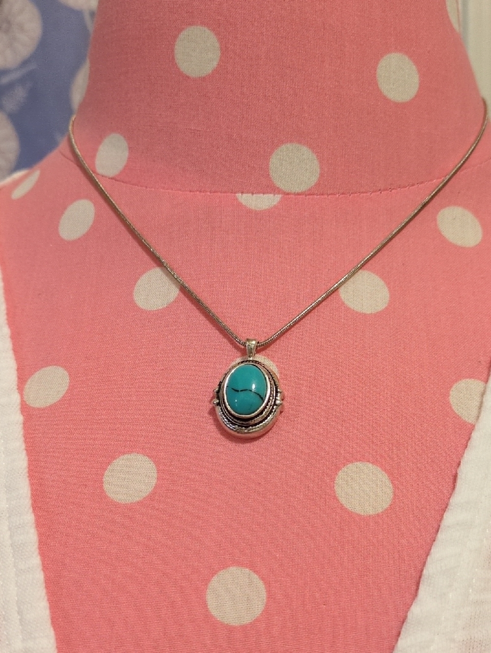 Pendant:  Sterling Silver Turquoise Oval Pendant Only -  Chain Not Included
